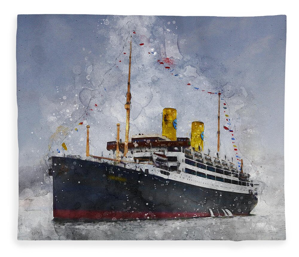 Steamer Fleece Blanket featuring the digital art M/S Kungsholm by Geir Rosset
