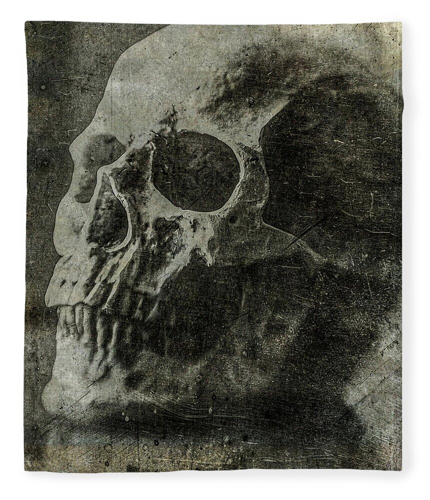 Skull Fleece Blanket featuring the photograph Macabre Skull 3 by Roseanne Jones