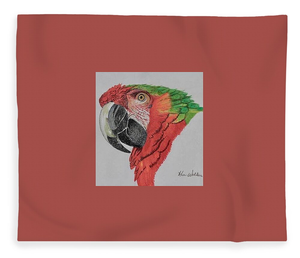 Black Fleece Blanket featuring the drawing Macaw Drawing by Kimberly Walker