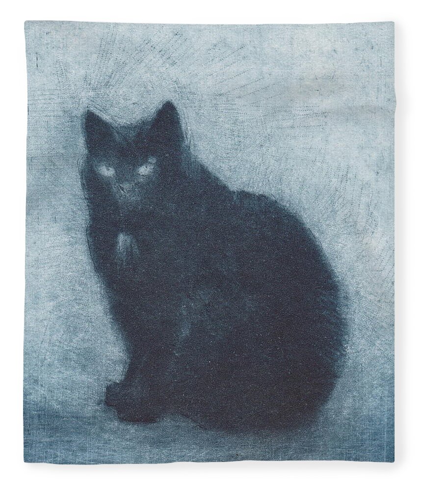 Cat Fleece Blanket featuring the drawing Madame Escudier - etching - cropped version by David Ladmore