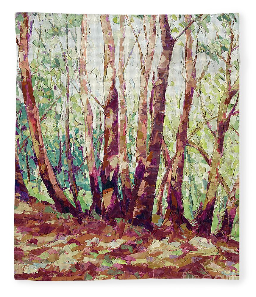 Madrone Fleece Blanket featuring the painting Madrone Grove by PJ Kirk