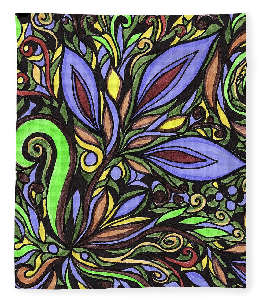 Floral Pattern Fleece Blanket featuring the painting Magical Floral Pattern Tiffany Stained Glass Mosaic Decor I by Irina Sztukowski