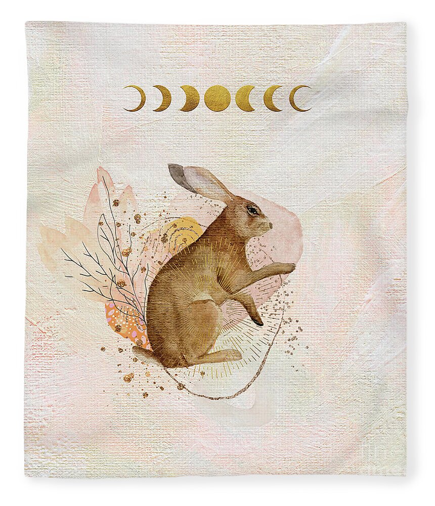 Rabbit Fleece Blanket featuring the painting Magical Forest Rabbit by Garden Of Delights
