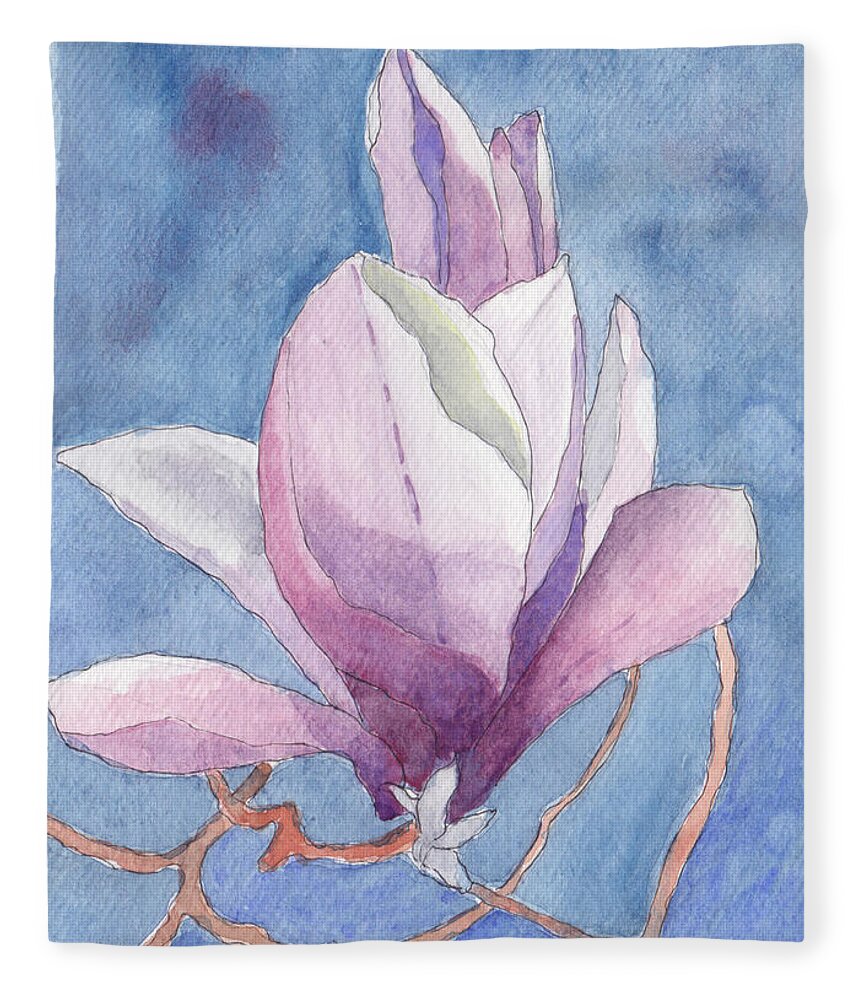 Trees In Spring Fleece Blanket featuring the painting Magnolia by Anne Katzeff