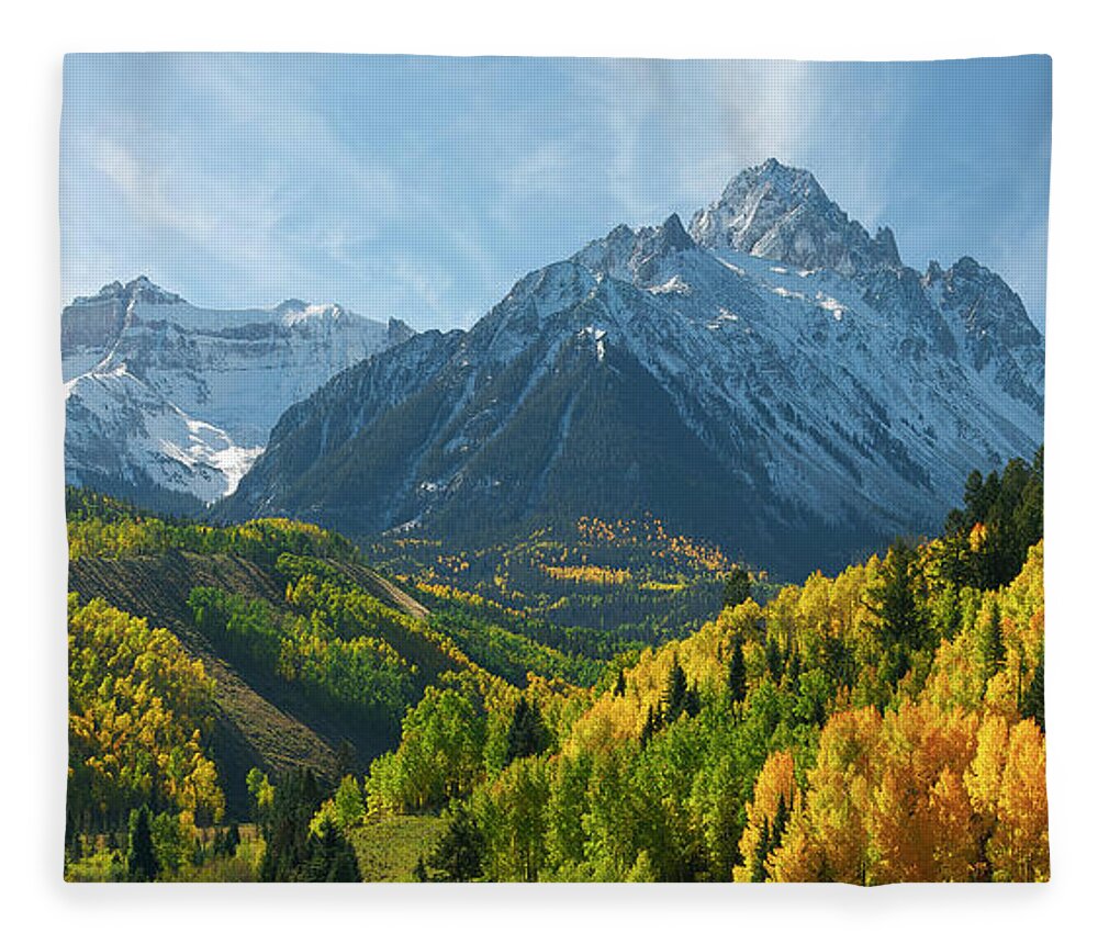 Colorado Fleece Blanket featuring the photograph Majestic Mt. Sneffels by Aaron Spong