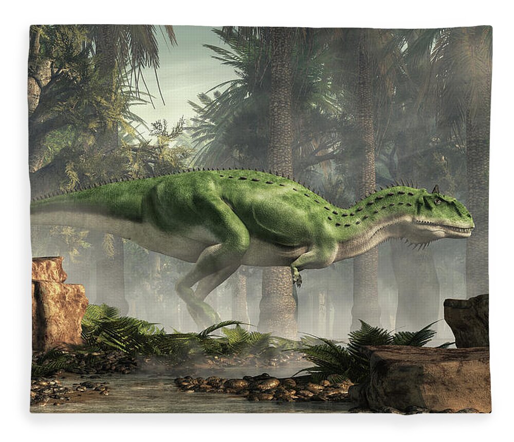Majungasaurus Fleece Blanket featuring the digital art Majungasaurus by Daniel Eskridge
