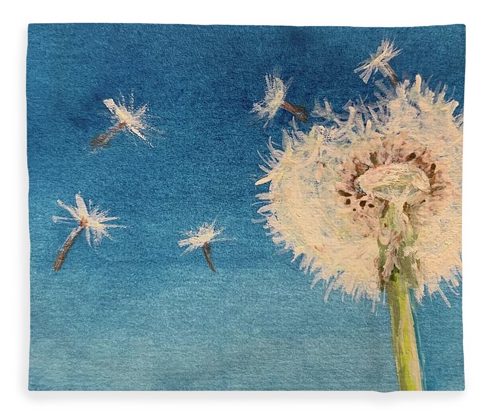 Dandelion Fleece Blanket featuring the painting Make a Wish by Tracy Hutchinson
