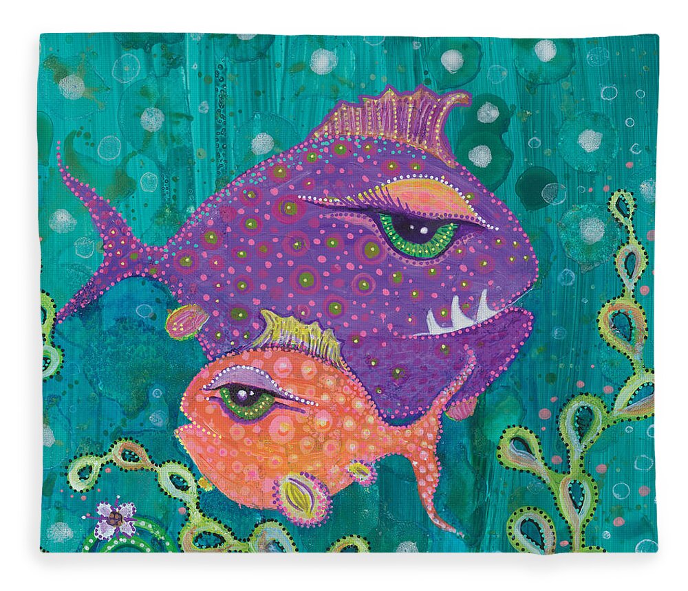 Fish School Fleece Blanket featuring the painting Fish School by Tanielle Childers