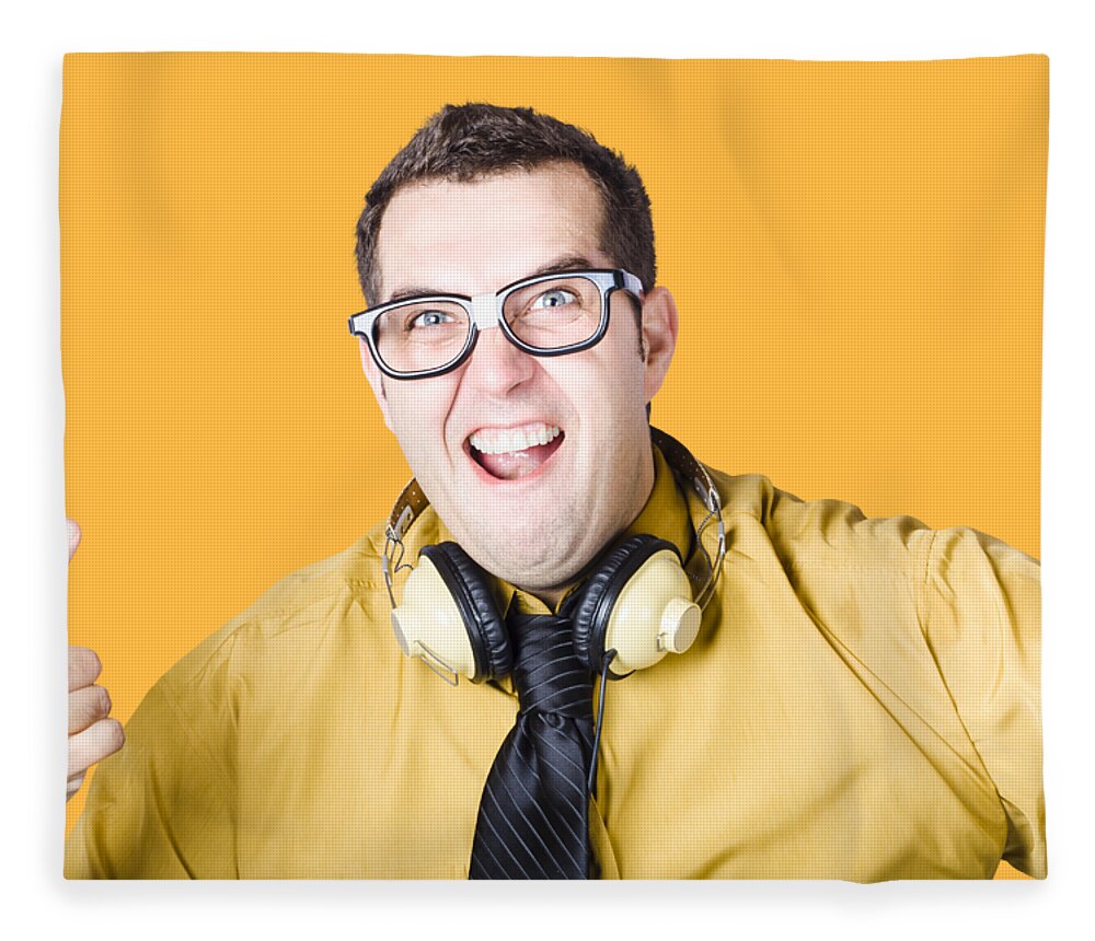 Rock Fleece Blanket featuring the photograph Man with headphones by Jorgo Photography