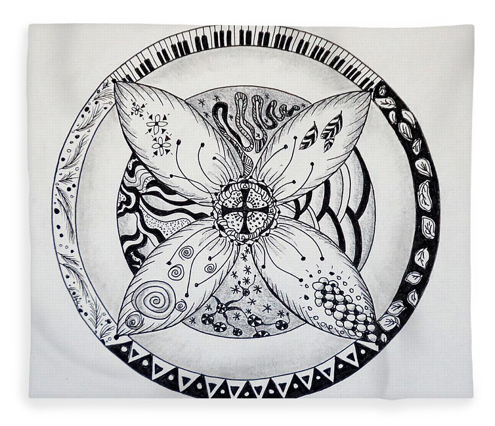 Circle Fleece Blanket featuring the drawing Mandala by Jolly Van der Velden