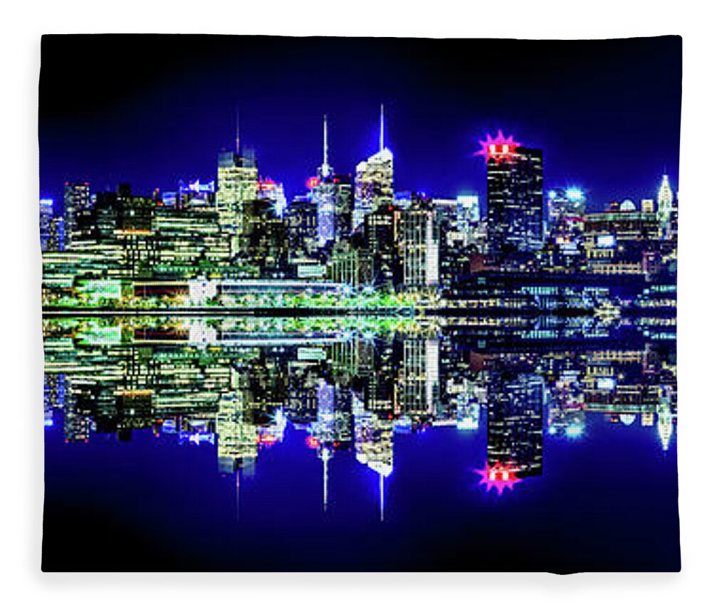 New York City Skyline At Night Fleece Blanket featuring the photograph Manhattan Cityscape Reflections by Az Jackson