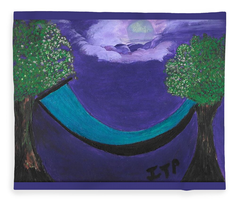 Abundance Fleece Blanket featuring the painting Manifesting under a silver moon by Esoteric Gardens KN