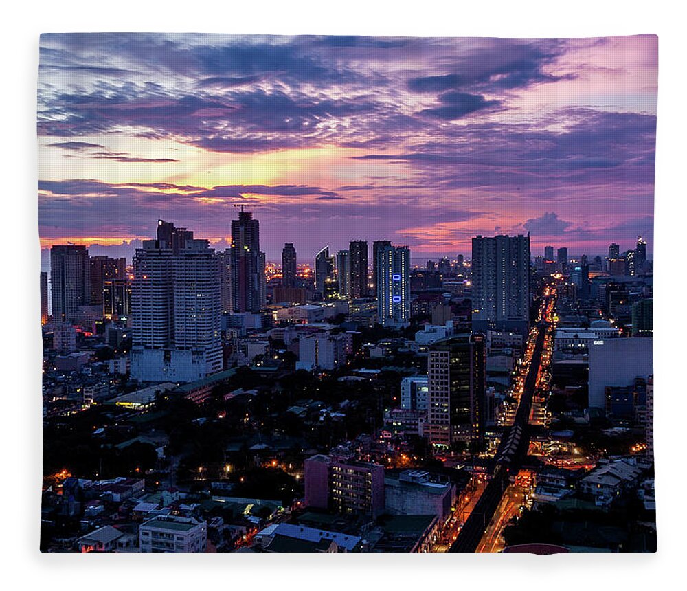 Philippines Fleece Blanket featuring the photograph Manla Cityscape by Arj Munoz