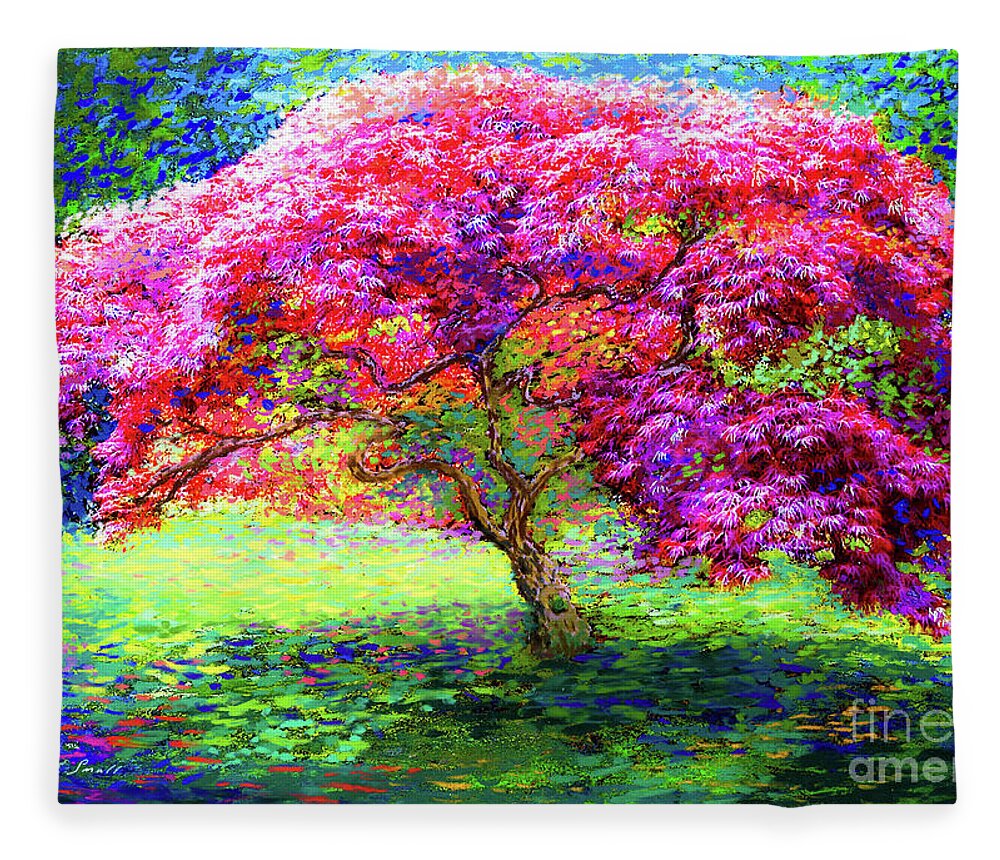 Tree Fleece Blanket featuring the painting Maple Tree Magic by Jane Small