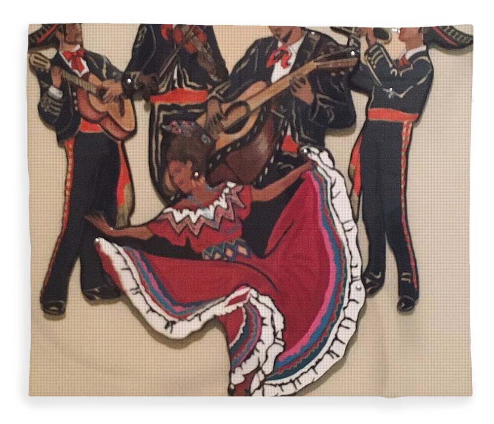 Mariachi Musicians Fleece Blanket featuring the mixed media Mariachis and Folklorico Dancer by Bill Manson