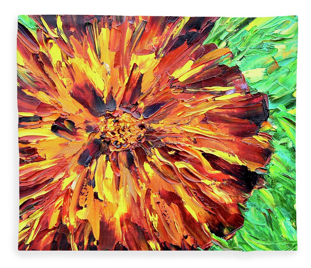 Marigold Fleece Blanket featuring the painting Marigold Inspiration 4 by Teresa Moerer