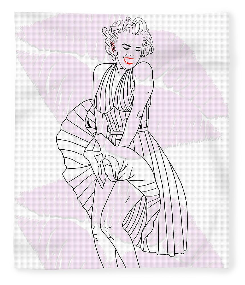 Marilyn Monroe Fleece Blanket featuring the digital art Marilyn Monroe Kisses by Marisol VB
