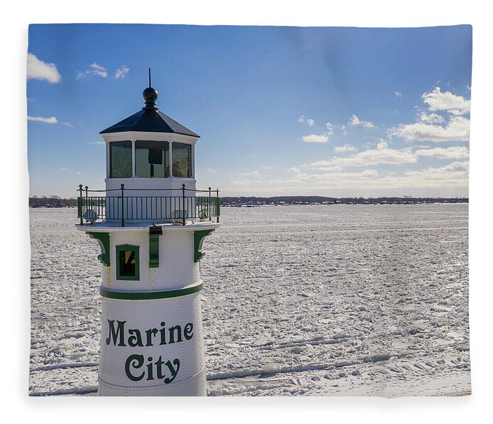 Winter Fleece Blanket featuring the photograph Marine City Lighthouse by Jim West