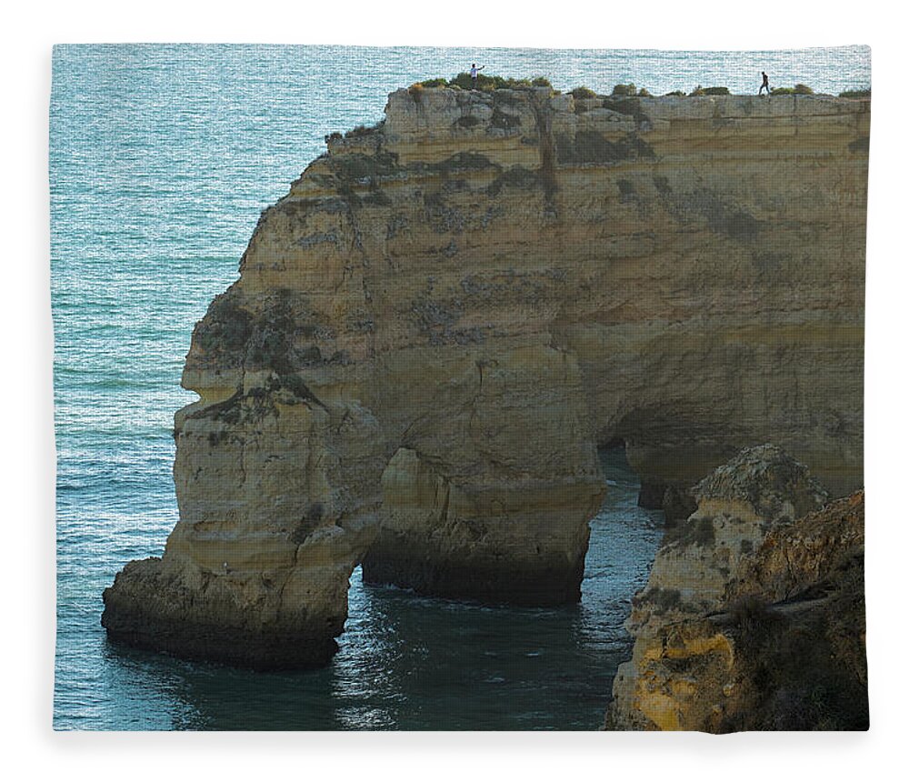 Praia Da Marinha Fleece Blanket featuring the photograph Marinha Beach Cliffs Marvel and Sea by Angelo DeVal