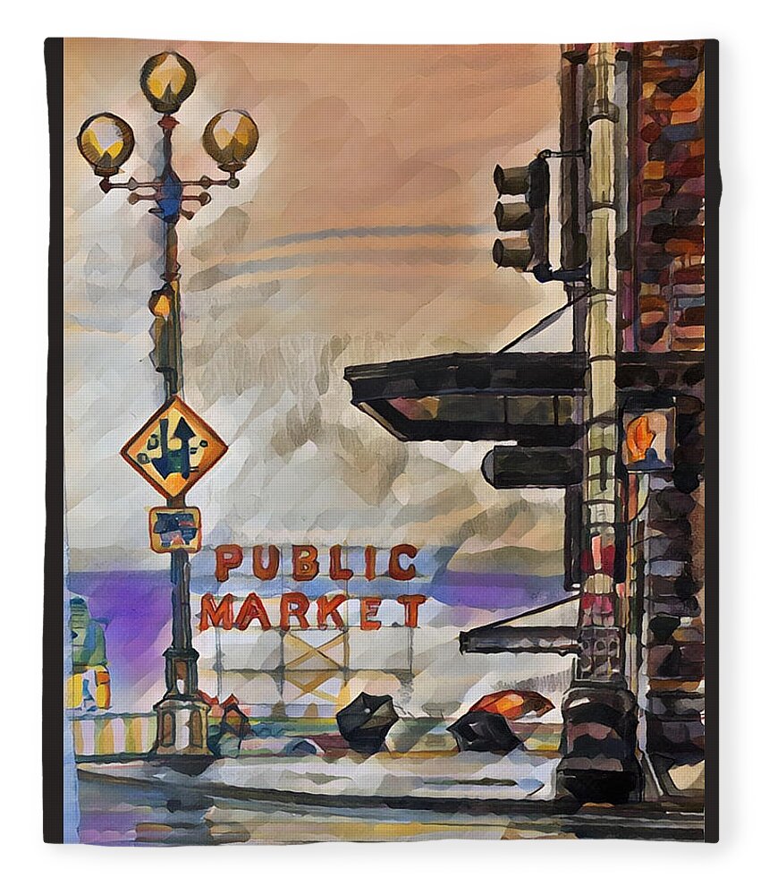 Public Fleece Blanket featuring the painting Market by Try Cheatham