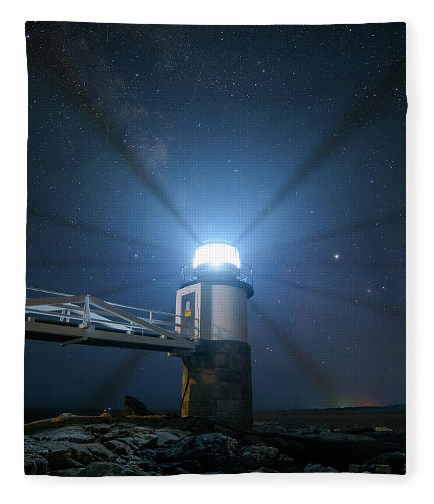 Marshall Point Lighthouse Fleece Blanket featuring the photograph Marshall Point and the Milky Way by Kristen Wilkinson
