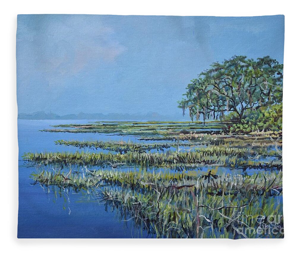 Marsh. Nature Fleece Blanket featuring the painting Marshland by Sinisa Saratlic
