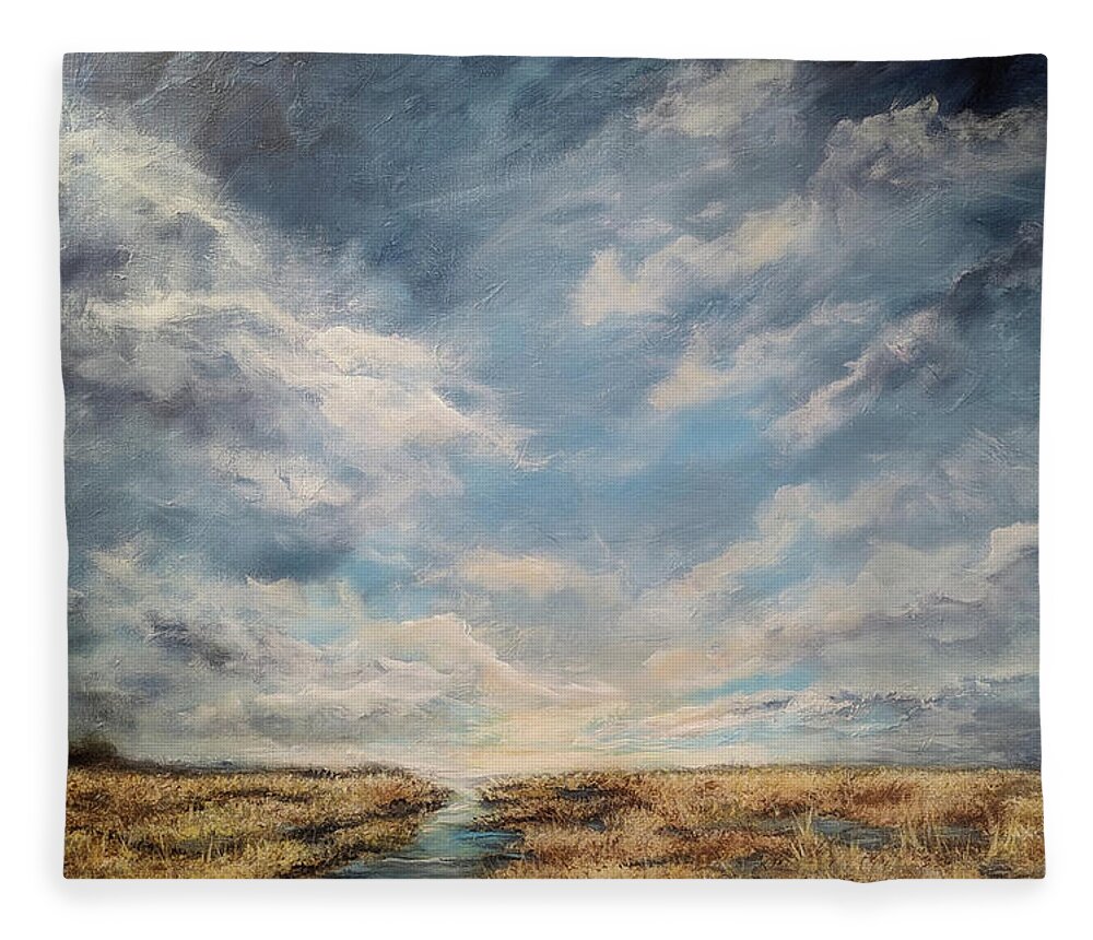 Landscape Fleece Blanket featuring the painting Marshland Symphony by Jai Johnson