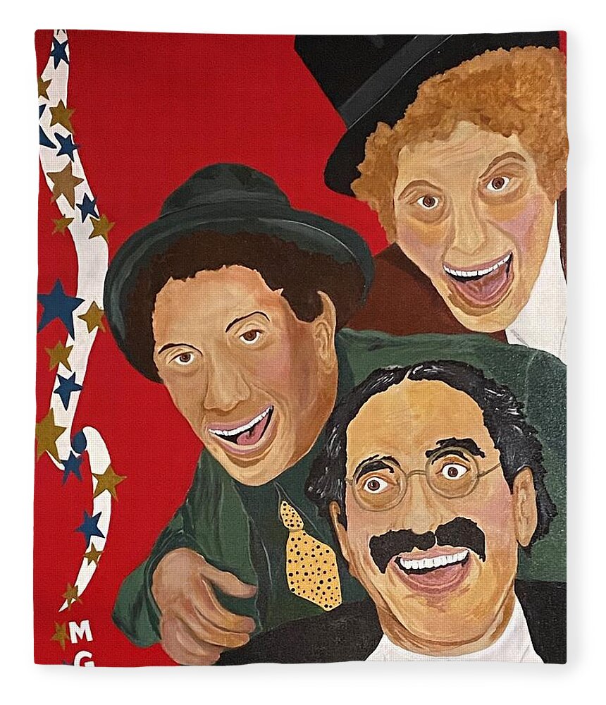  Fleece Blanket featuring the painting Marx Brother Hollwood by Bill Manson