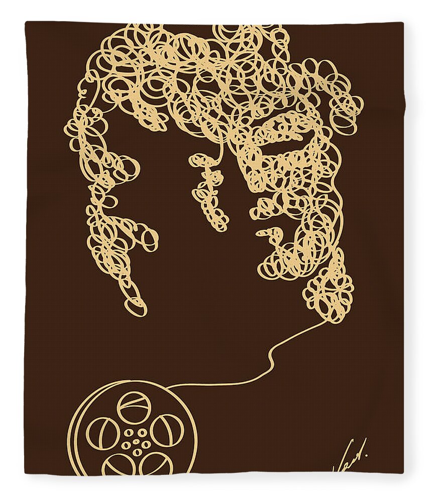 Marylin Monroe Fleece Blanket featuring the painting Marylin Monroe one line drawing portrait by Vart. by Vart