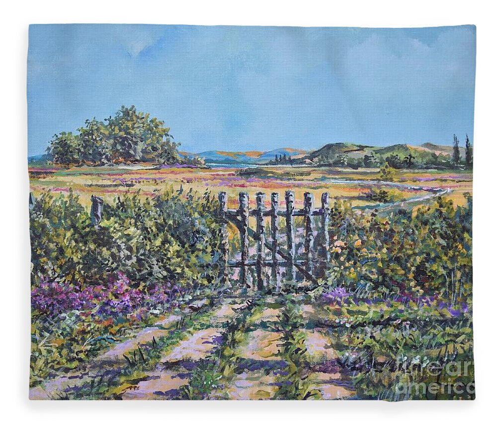 Nature Fleece Blanket featuring the painting Mary's Field by Sinisa Saratlic