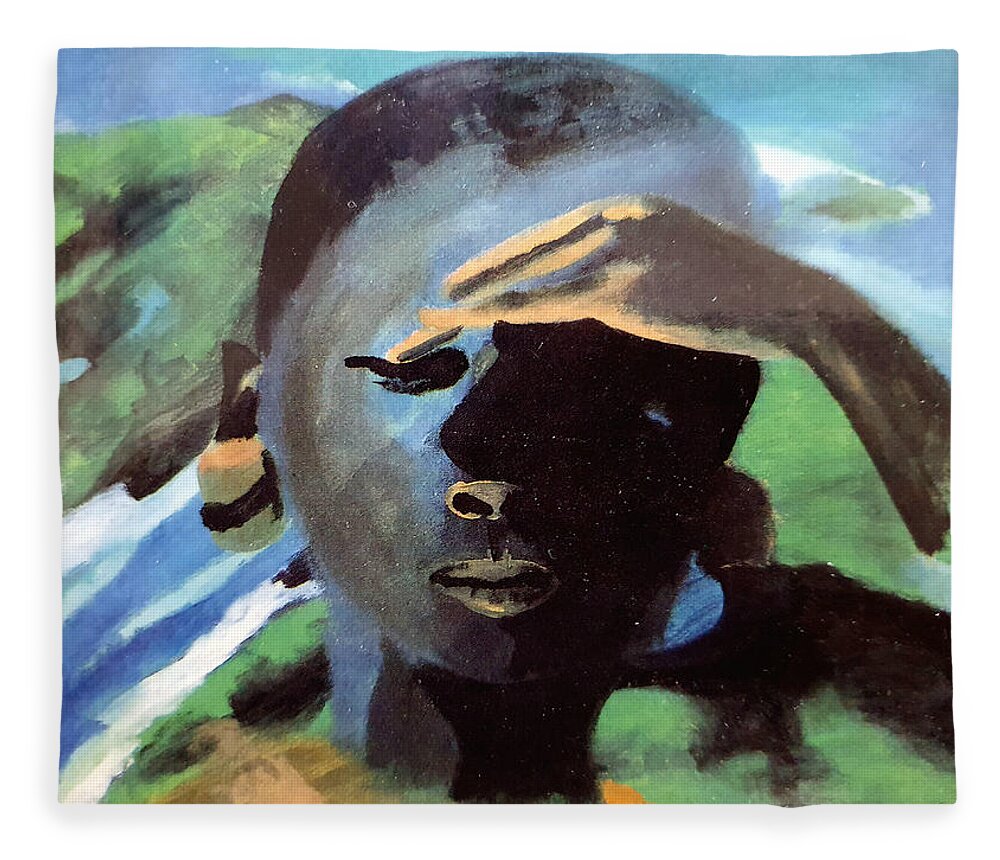 Masai Fleece Blanket featuring the painting Masai by Enrico Garff