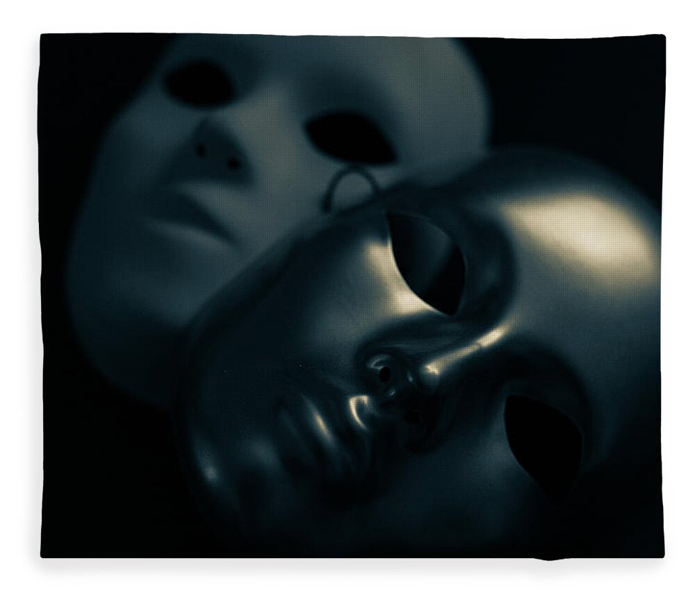 Mask Fleece Blanket featuring the photograph Masks in Blue by Amelia Pearn