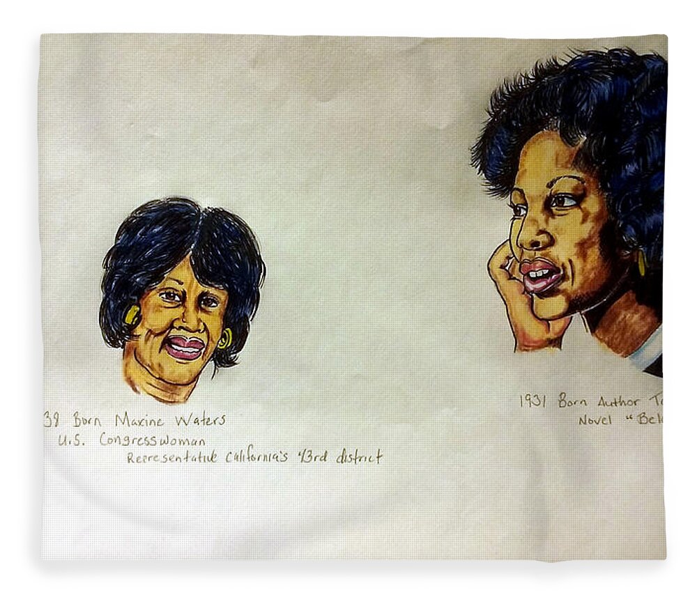  Joedee Fleece Blanket featuring the drawing Maxine Waters and Toni Morrison by Joedee