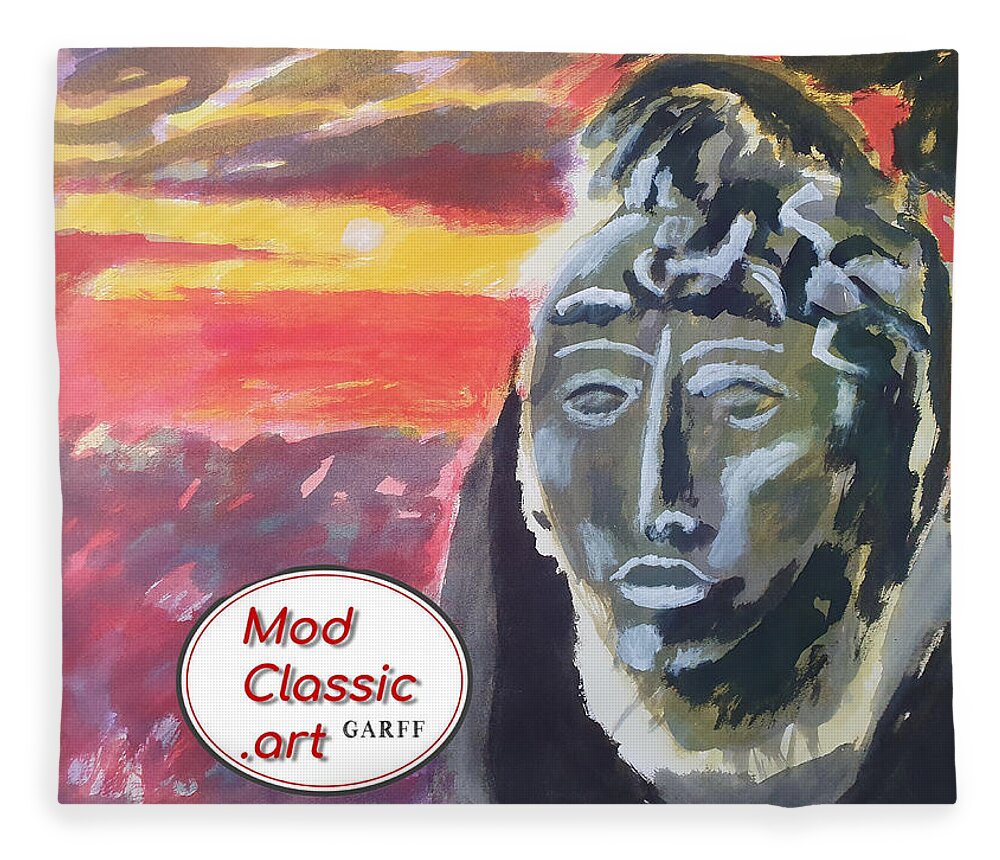 Maya Fleece Blanket featuring the painting Maya Sunset ModClassic Art by Enrico Garff
