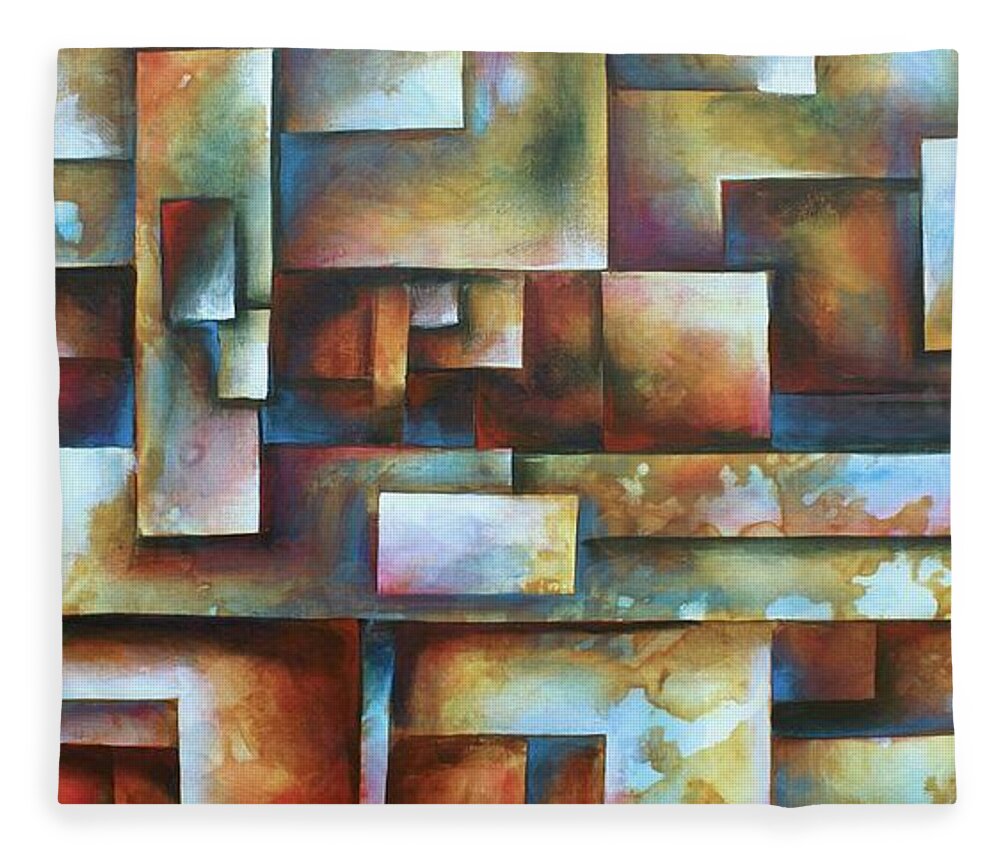 Geometric Fleece Blanket featuring the painting Maze 1 by Michael Lang