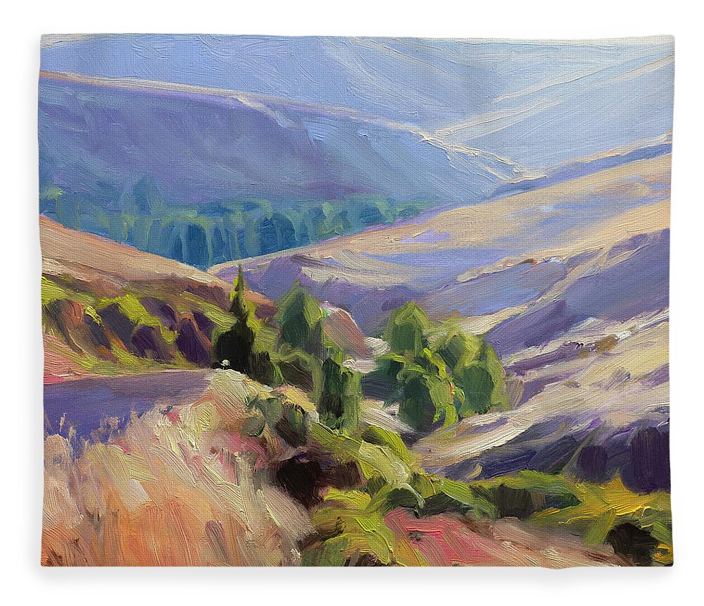 Landscape Fleece Blanket featuring the painting Meandering Landscape by Steve Henderson