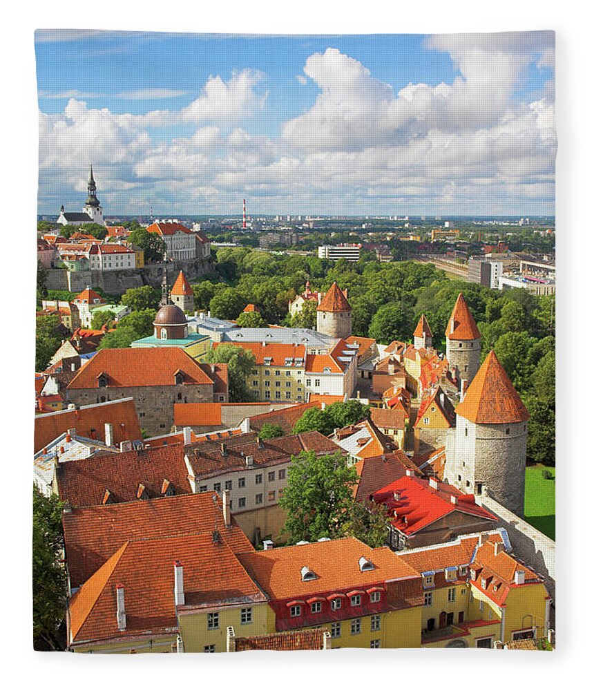 Tallinn Fleece Blanket featuring the photograph Medieval old town rooftops, Tallinn, Estonia by Neale And Judith Clark