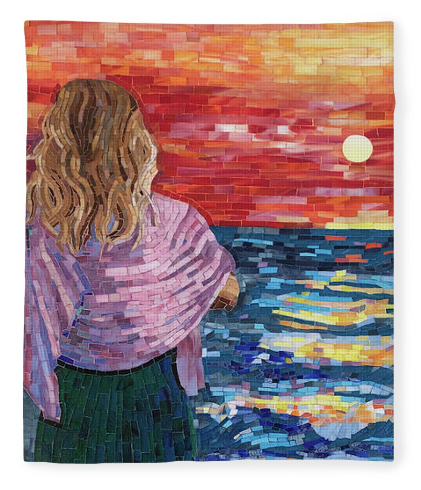 Mosaic Fleece Blanket featuring the mixed media Mediterranean Sunset by Adriana Zoon