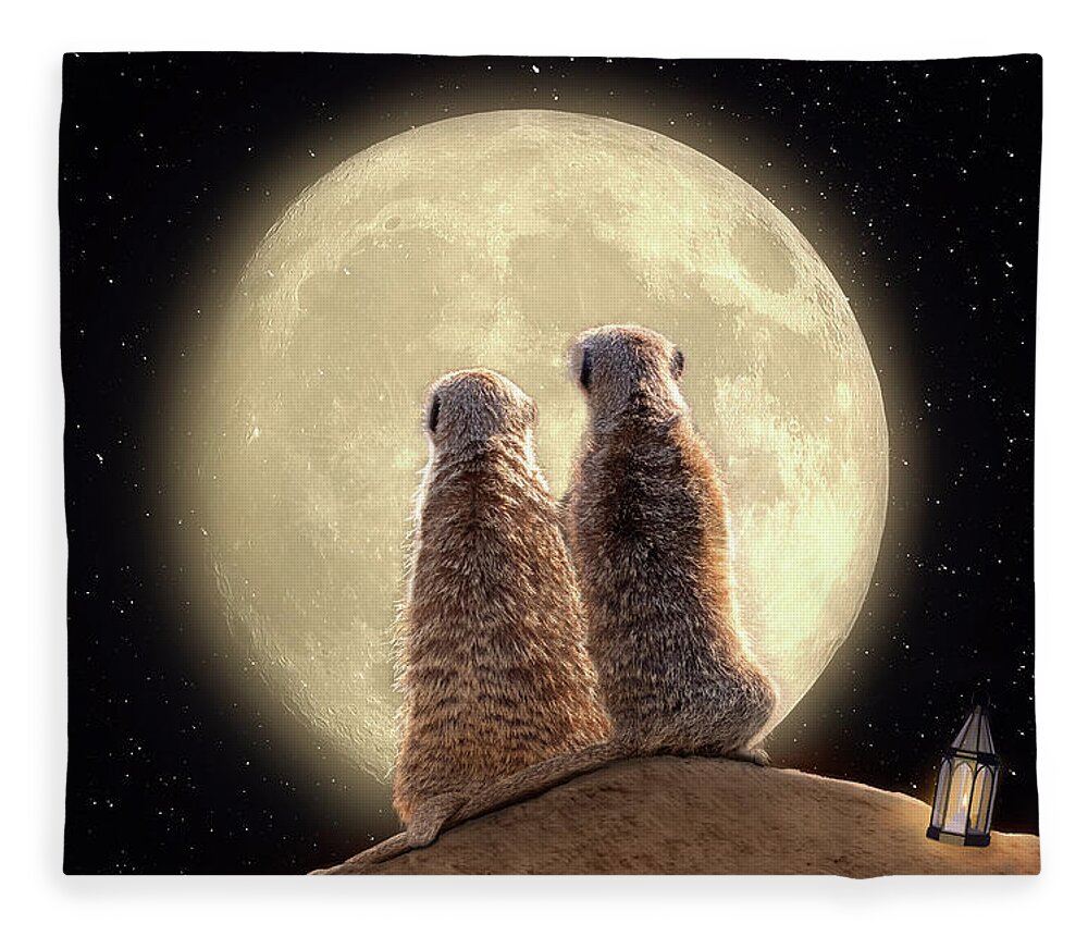 Meerkat Fleece Blanket featuring the digital art Meerkat Moon by Nicole Wilde