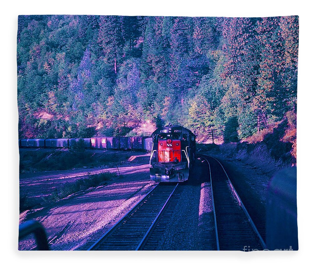 Train Fleece Blanket featuring the photograph VINTAGE RAILROAD - SD45 8890 Meeting a Freight Train by John and Sheri Cockrell