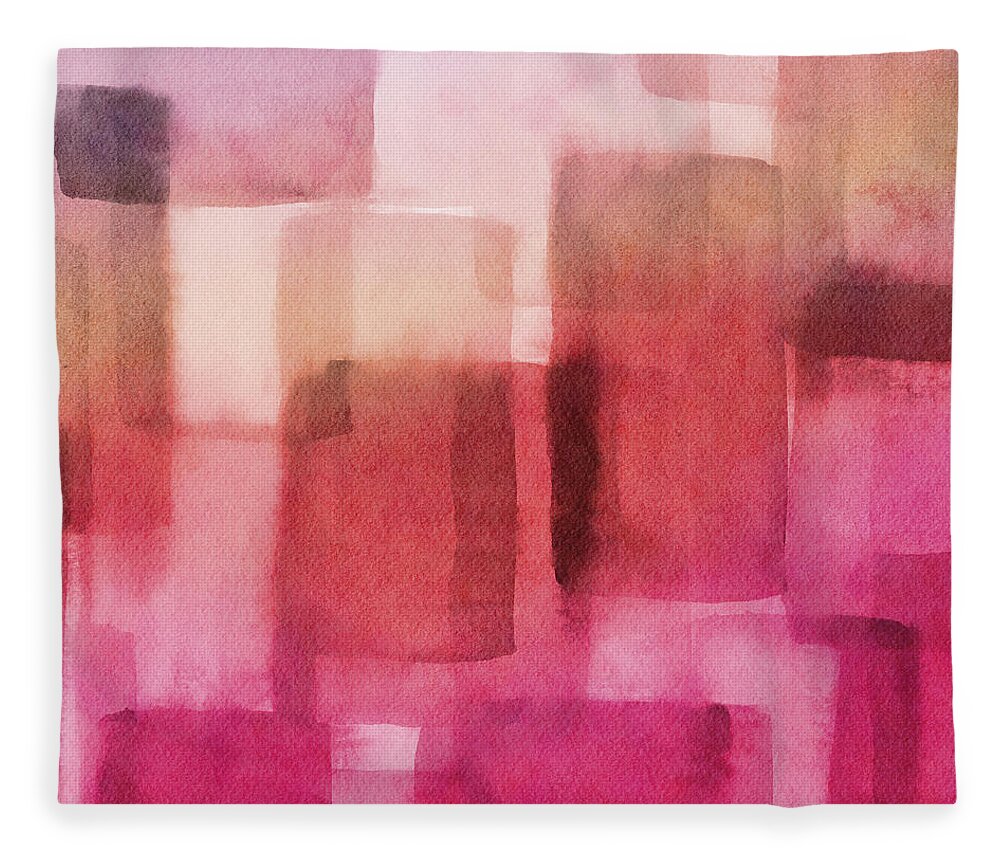 Abstract Fleece Blanket featuring the mixed media Memory Lane Pink- Art by Linda Woods by Linda Woods