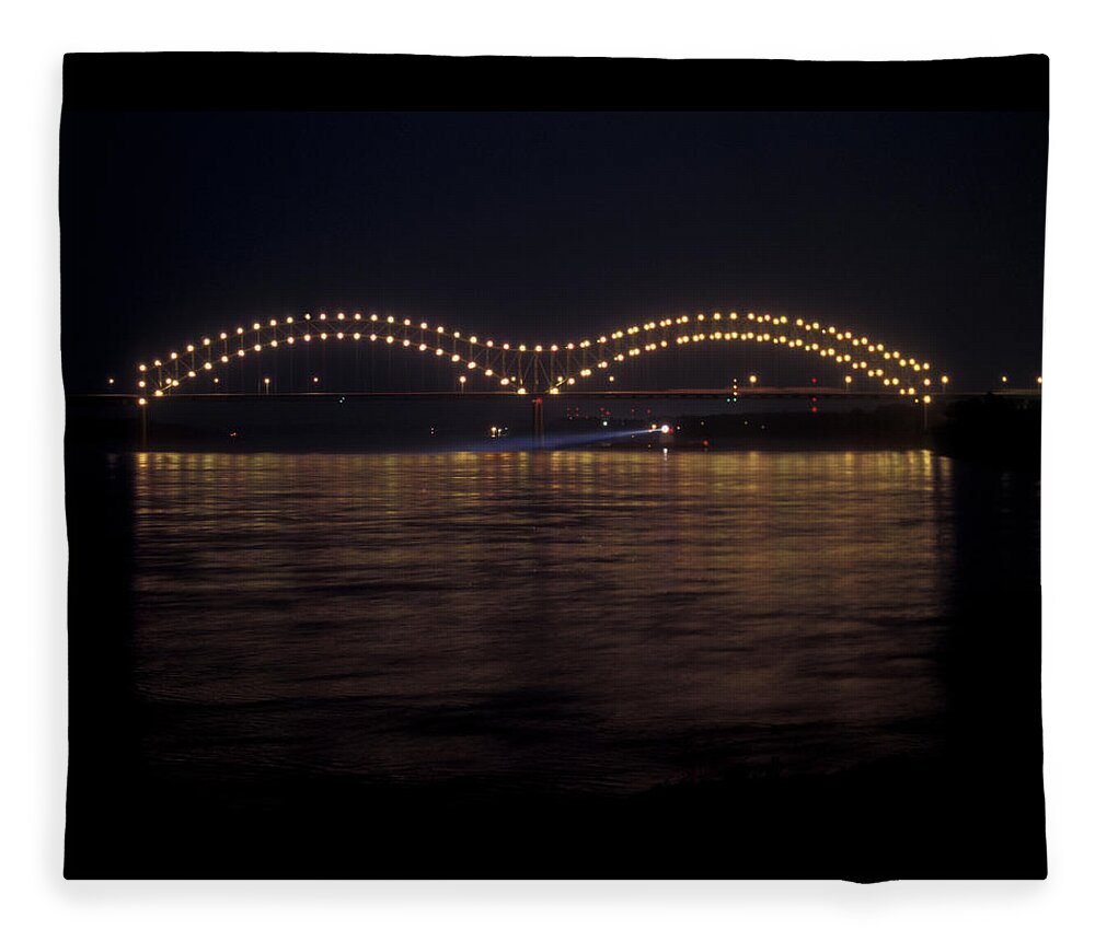 Night Fleece Blanket featuring the photograph Memphis Bridge at Night by James C Richardson