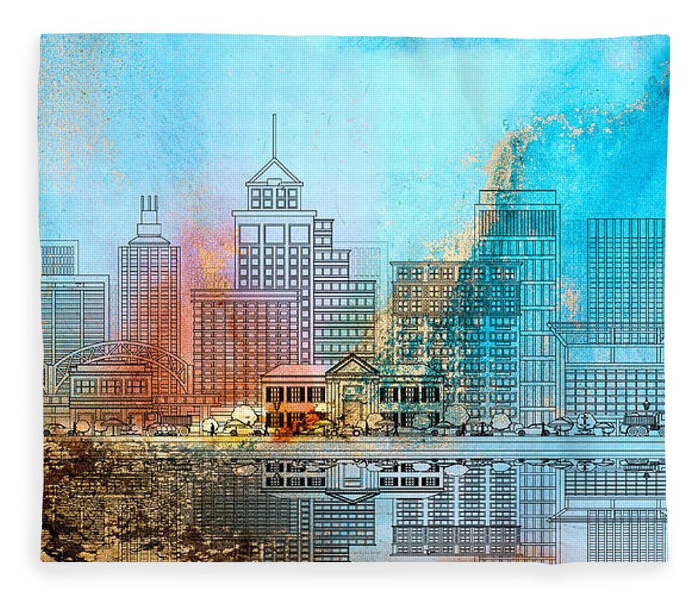 Travel Fleece Blanket featuring the painting Memphis Skyline 01 by Miki De Goodaboom