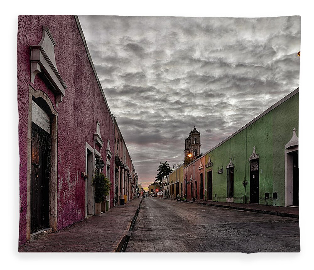 Merida Fleece Blanket featuring the photograph Merida Street In The Morning by Robert Woodward
