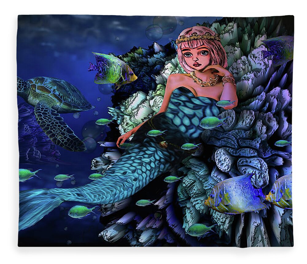 Art Fleece Blanket featuring the digital art Mermaid Princess of the Sea by Artful Oasis