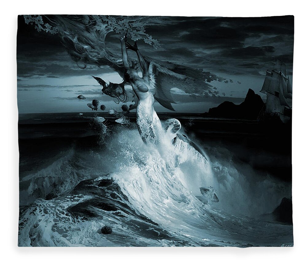 Clouds Water Horizon Fleece Blanket featuring the digital art Mermaid Syndrom by George Grie