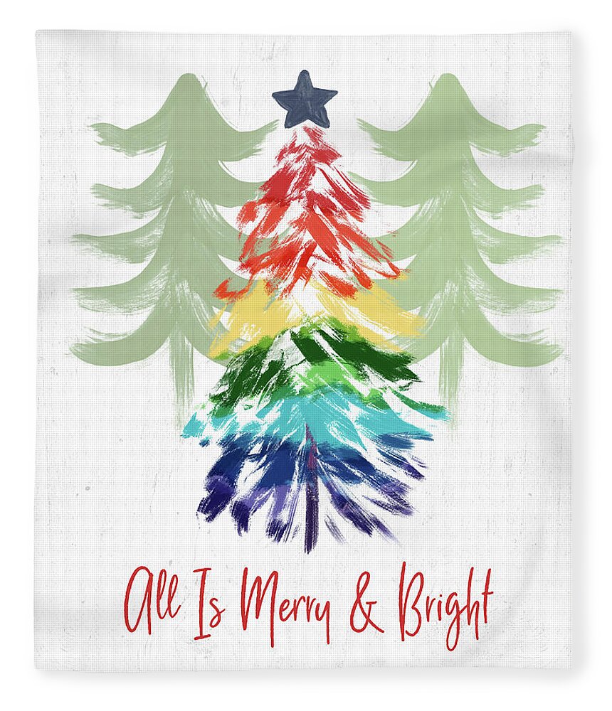 Rainbow Fleece Blanket featuring the digital art Merry And Bright Rainbow Christmas- Art by Linda Woods by Linda Woods