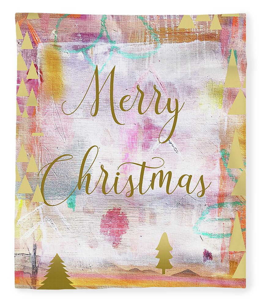 Merry Christmas Fleece Blanket featuring the mixed media Merry Christmas by Claudia Schoen