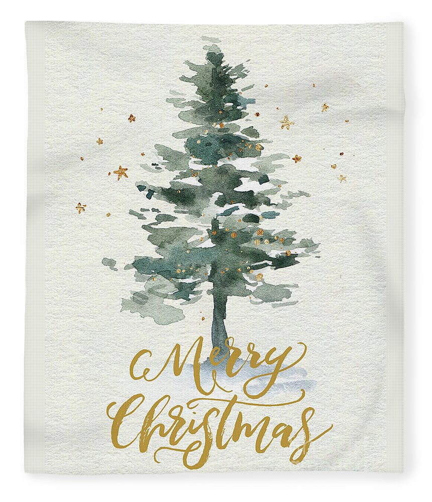 Merry Christmas Fleece Blanket featuring the painting Watercolor Christmas Tree by Modern Art