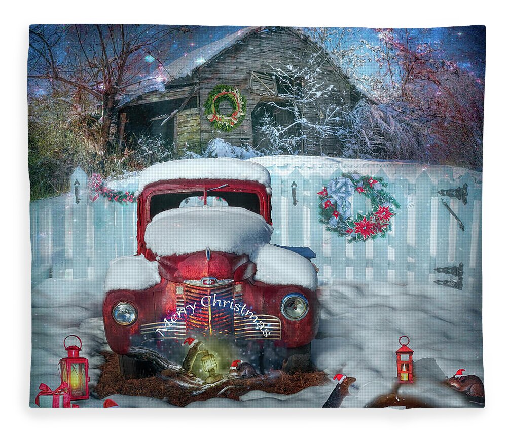 Barns Fleece Blanket featuring the photograph Merry Mice at Christmastime by Debra and Dave Vanderlaan